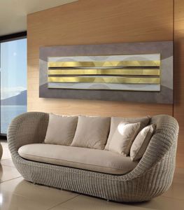 Quadro 155x65 moderno luxury materico onde decoro oro 3d per salotto soggiorno
