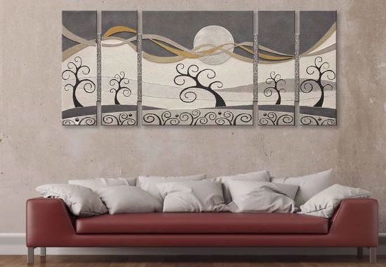 Quadro 150x65 moderno per soggiorno decorativo grigio argento paesaggio