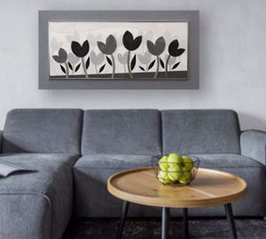 Quadro tulipani per soggiorno moderno 120x60 grigio antracite lucido