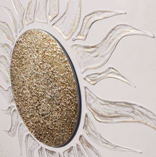 Quadro sole tela avorio decorata decapato 100x100 per salotto