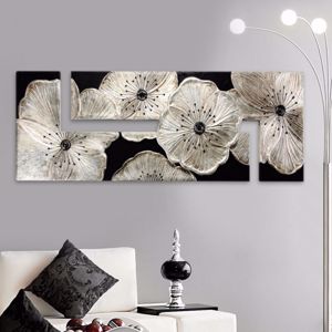 Grande quadro 197x67 fiori petunia nero argento per soggiorno