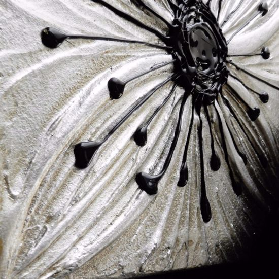 Quadro in legno petunia 115x55 artigianale argento nero per soggiorno