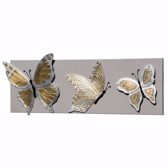 Quadro per soggiorno 157x58 farfalle oro argento su tela tortora