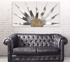 Quadro decorativo per soggiorno sole argento oro 160x80