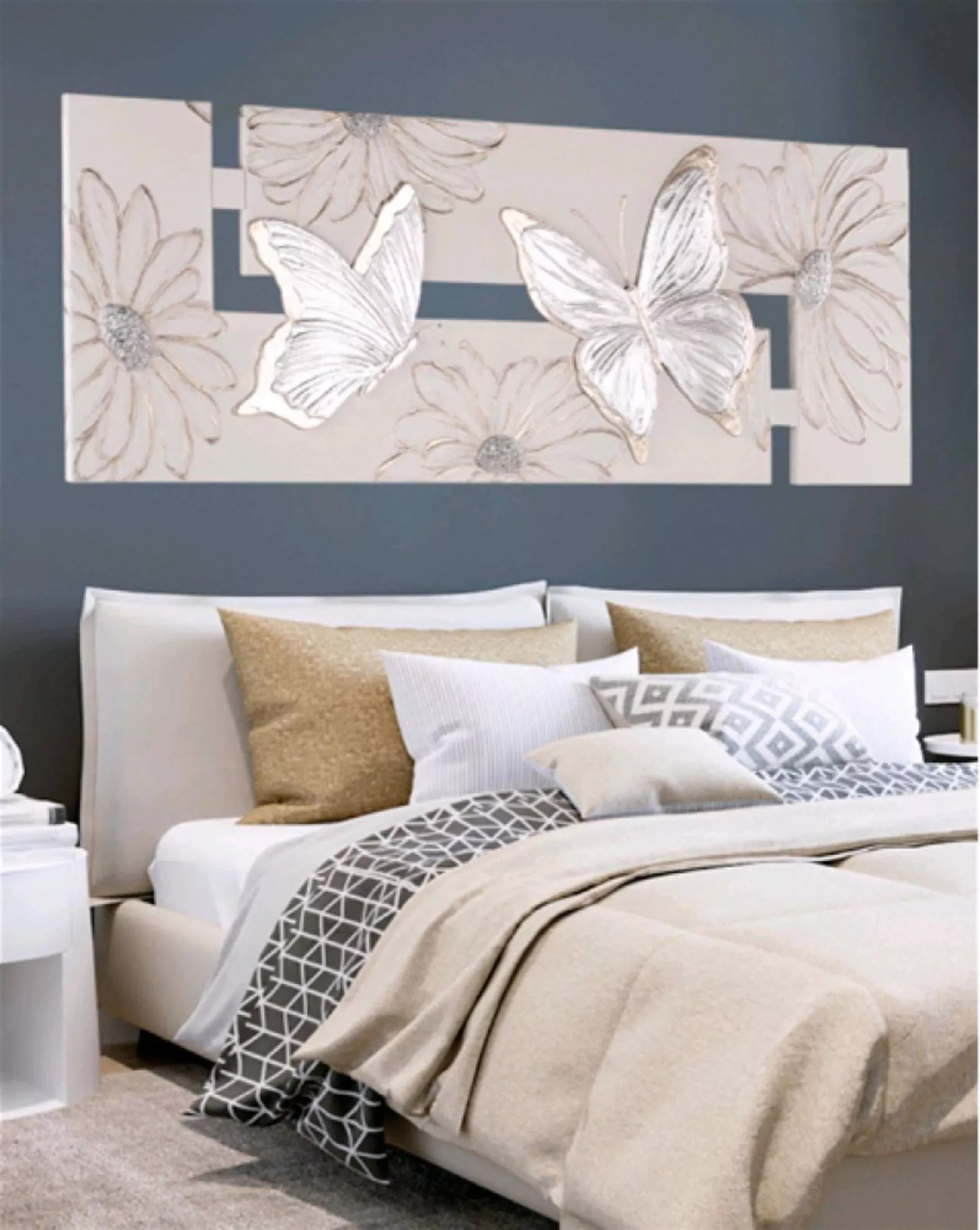 Quadro farfalle argento oro 197x67 moderno decorativo per soggiorno - 3C39