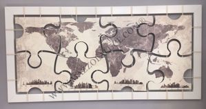 Quadro planisfero 175x85 mappa del mondo legno avorio pannelli puzzle