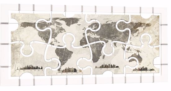 Quadro planisfero 175x85 mappa del mondo legno avorio pannelli puzzle
