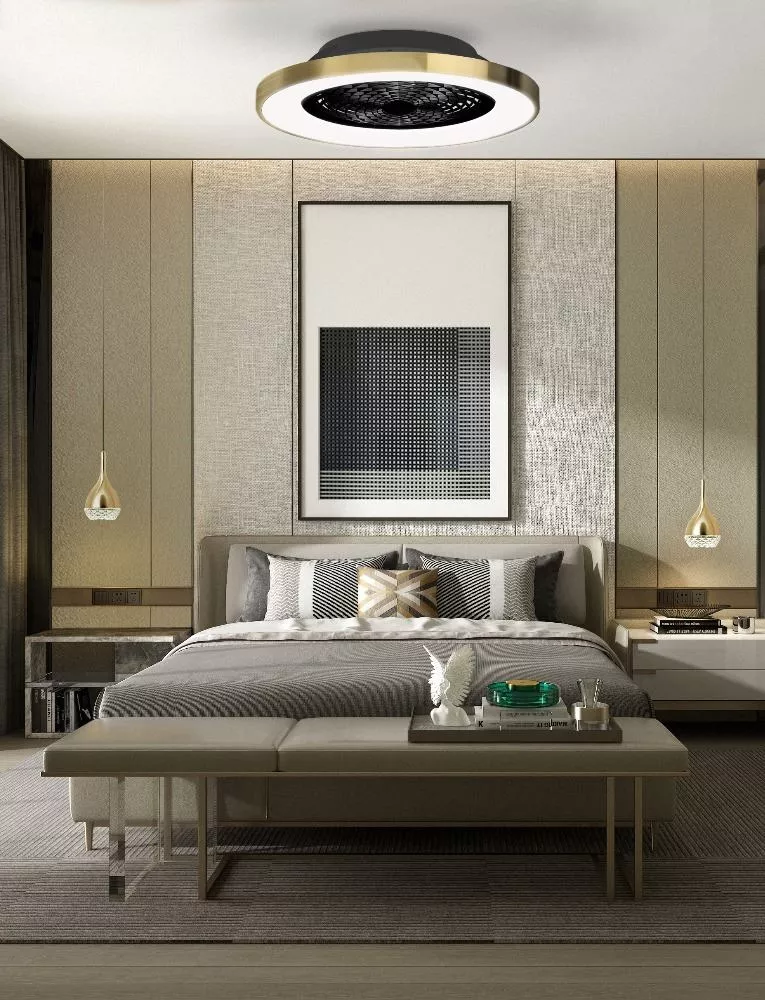 Ventilatore da soffitto design oro nero con luce dimmerabile e