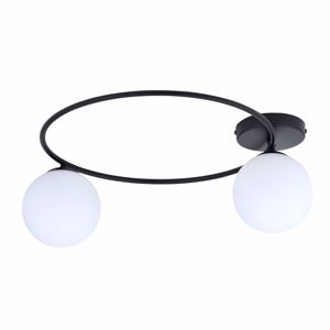 Plafoniera 2 luci moderna nera sfere vetro bianco