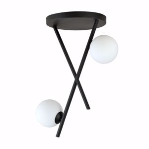 Plafoniera due luci moderna nera sfere vetro bianco per cucina