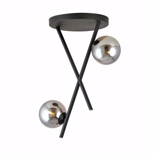 Plafoniera design moderna nera due luci sfere vetro specchiato