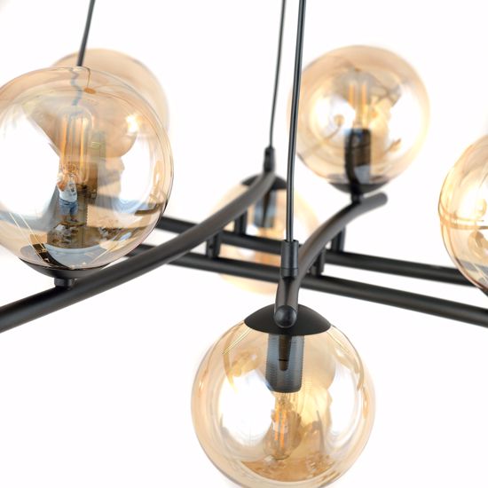 Lampadario moderno per soggiorno salotto nero sfere ambra