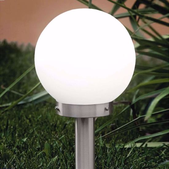 Lampione da giardino palo acciaio inox sfera vetro bianco ip44 100cm
