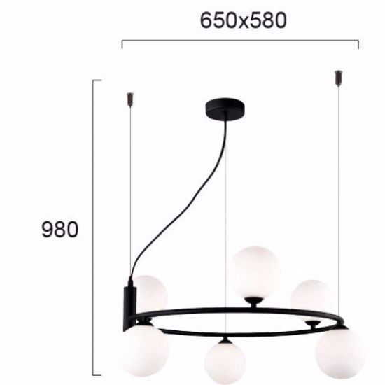 Lampadario nero moderno per soggiorno sfere vetro bianco