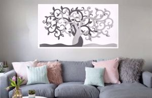Quadro albero della vita 80x43  per soggiorno moderno bianco antracite