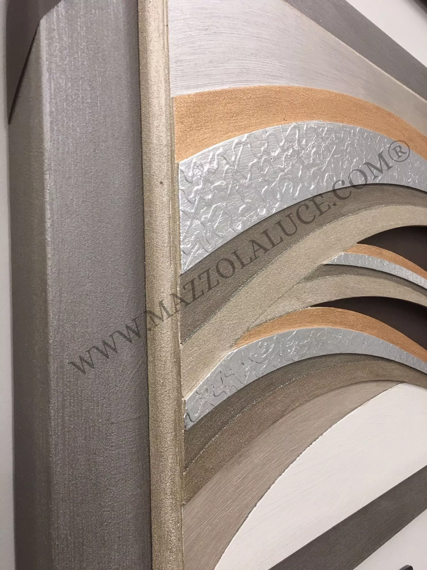Quadro materico sole moderno 155x65 3d decori foglia argento per