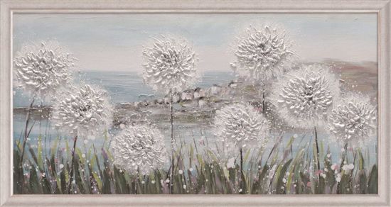 Quadro moderno dipinto 68x128 campo fiorito cornice legno