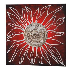 Quadro sole astratto tela rossa decorata argento 100x100 per salotto