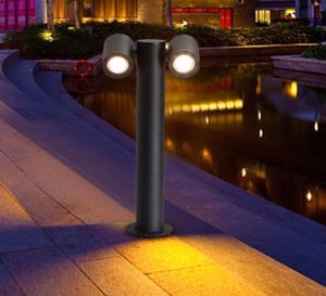 Lampione da giardino nero paletto moderno due luci orientabili gu10 ip55
