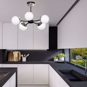 Lampadario nero cromo per cucina moderna sfere vetro bianco