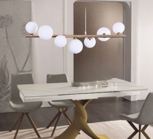Lampadario oro ottone design sfere vetro bianco per soggiorno moderno