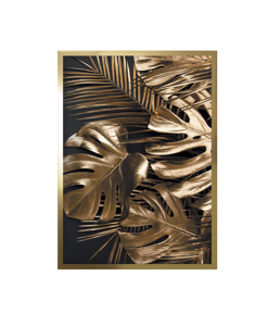 Quadro verticale foglie kenzia monstera bronzo cornice oro 53x73 promozione ultimo pezzo