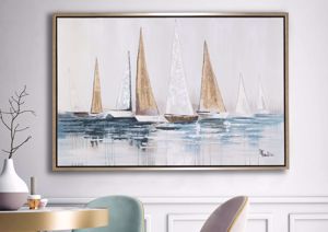 Quadro dipinto a mano barche a vela 120x80 cornice legno oro