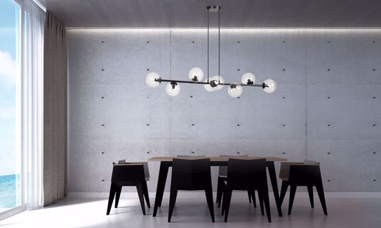 Lampadario sospensione per tavolo soggiorno 8 luci moderno nero