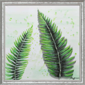 Quadro foglie di felce stampa su tela 68x68 decorata cornice