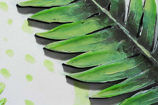 Quadro foglie di felce stampa su tela 68x68 decorata cornice