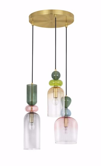 Lampada a sospensione 3 luci design moderno metallo oro vetri multicolor per soggiorno