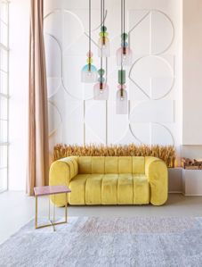 Lampadario sospeso 5 luci per soggiorno moderno vetri multicolor metallo oro