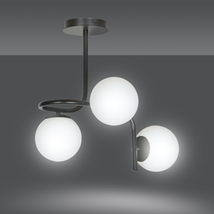 Plafoniera moderna nera sfere vetro bianco tre luci design originale