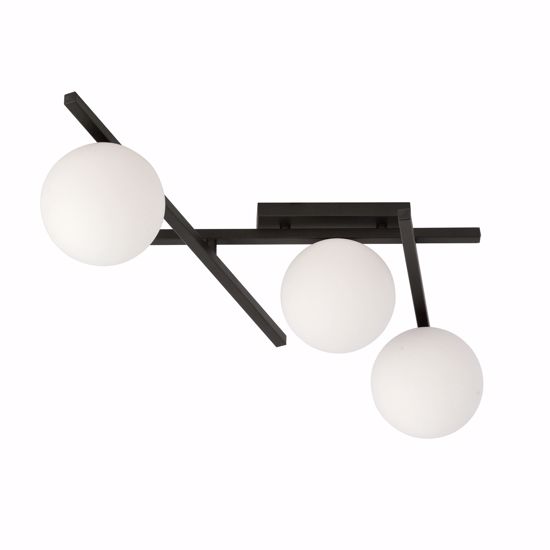 Plafoniera nera design moderna sfere vetro bianco