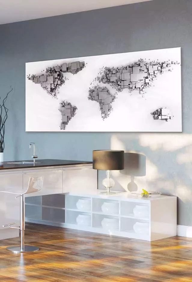 Quadro con cornice, Mappa del mondo su marmo - 100x70