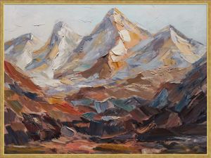 Quadro astratto montagne dipinto su tela 125x95 cornice oro