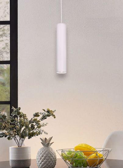 Lampadario luce pendente cilindro bianco per isola bancone cucina