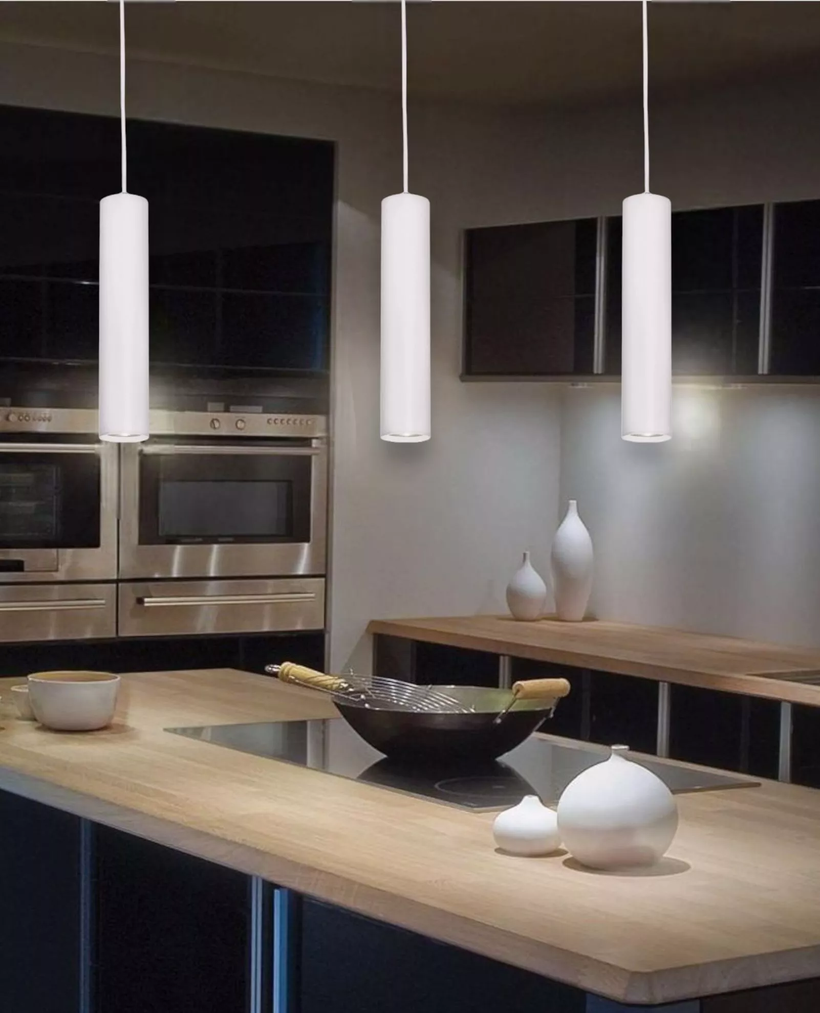 Lampadario luce pendente cilindro bianco per isola bancone cucina - 7CF3