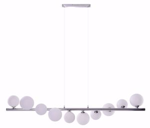 Lampadario design per tavolo soggiorno cromo sfere vetro bianco 120cm