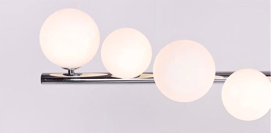Lampadario a sospensione per tavolo soggiorno cromo sfere vetro bianco 120cm