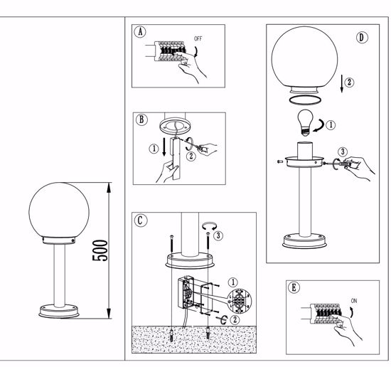 Lampione paletto basso da giardino acciaio inox ip44 boccia di vetro