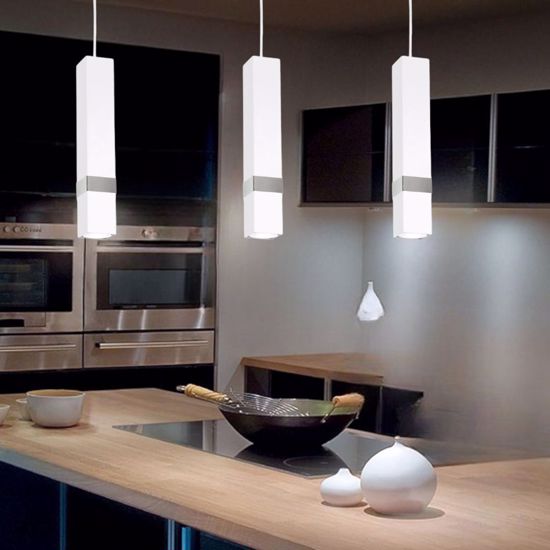 Lampada pendente quadrata bianco cromo per isola cucina
