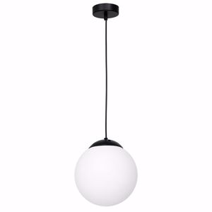 Lampadario pendente nero sfera vetro bianco per cucina moderna