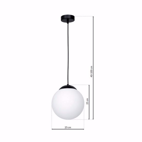 Lampadario pendente nero sfera vetro bianco per cucina moderna