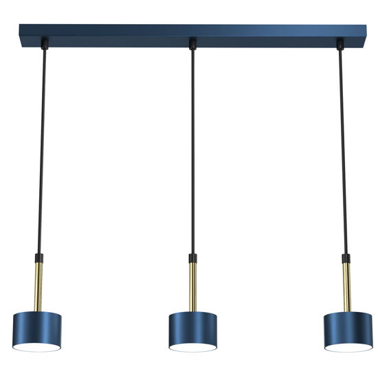 Lampadario tre luci blu oro per tavolo soggiorno moderno gx53 led