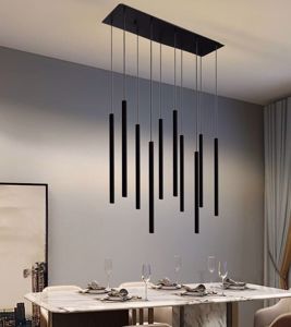 Lampadario 10 luci pendenti cilindri nero per tavolo da pranzo cucina moderna