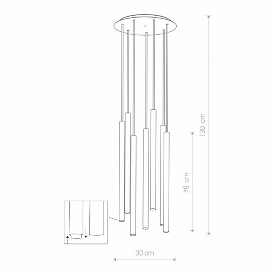 Lampadario cilindri cascata a sospensione metallo nero 7 luci per tavolo soggiorno