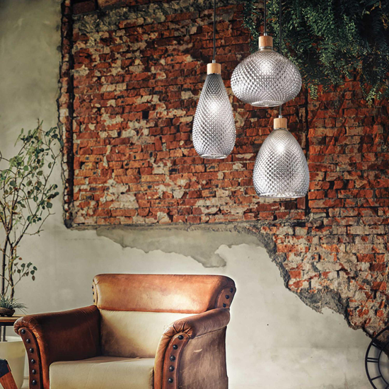 Ideal lux bergen-2 sp1 lampada sospensione vetro decorato fume