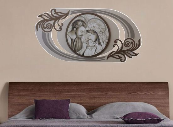 Capezzale capoletto sacra famiglia legno marrone decorato 120x60
