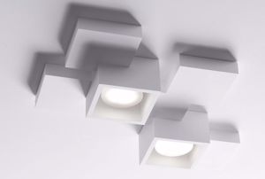 Plafoniera in gesso per salotto design quadrati moderna 2 luci mazzola luce